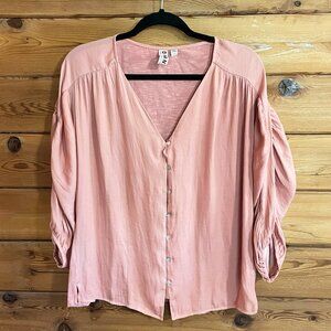 Anthropologie Dolan Coast Collection Ruched Pink Rose Sleeve Top Size Small